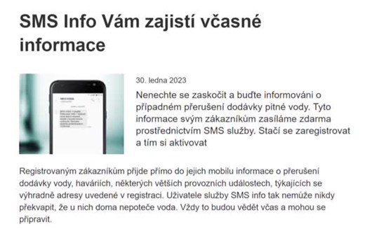 Odstávky vody v kraji hlásí služba SMS Info