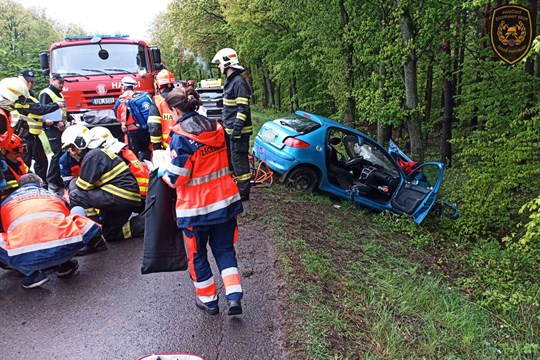 Vážná dopravní nehoda u Luhačovic: řidič utrpěl po nárazu do stromu velmi těžká zranění