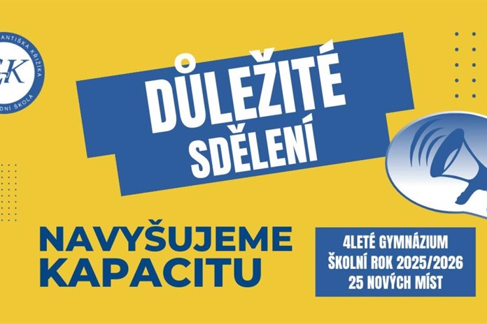 Gymnázium Františka Křižíka navyšuje kapacitu čtyřletého gymnázia