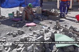 Aktuálně probíhá rekonstrukce dláždění na vozovce u křížení ulic K. Śliwky a Fryštátská