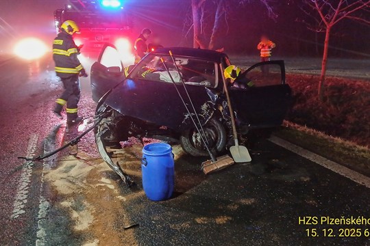 Mladý řidič se vážně zranil při havárii na Klatovsku